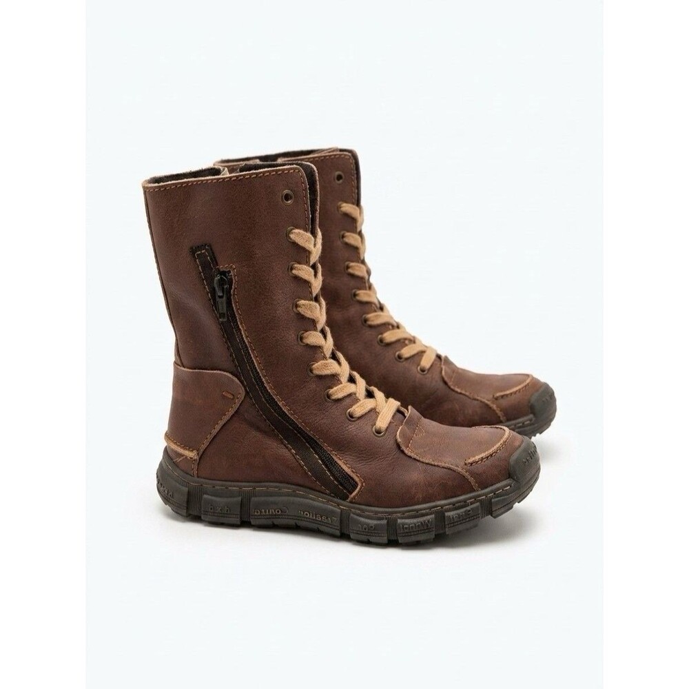 Rovers Brown Leather Boots Size 39, US 8.5 Side Zip Lace Up